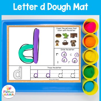 alphabet letter d playdough mat in a tray