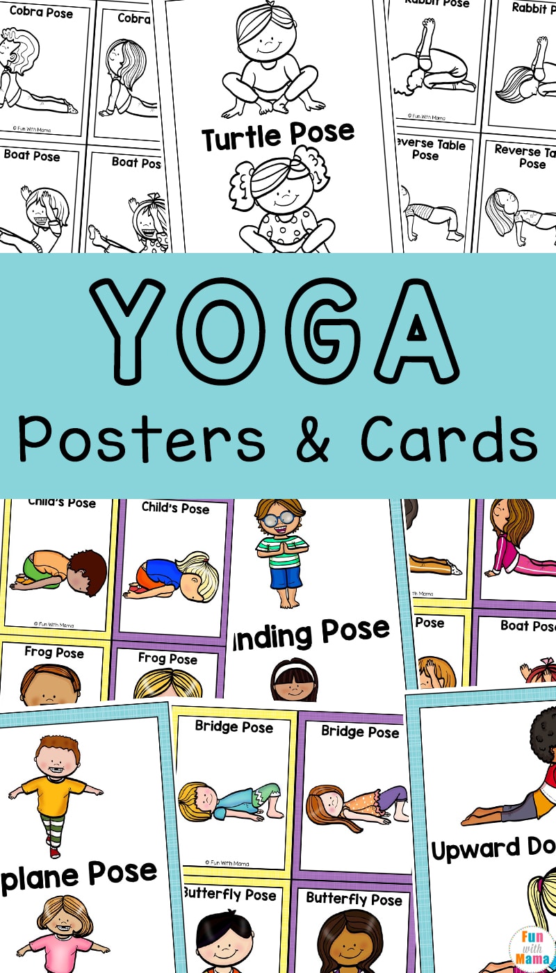 yoga cards for kids in black and white and color