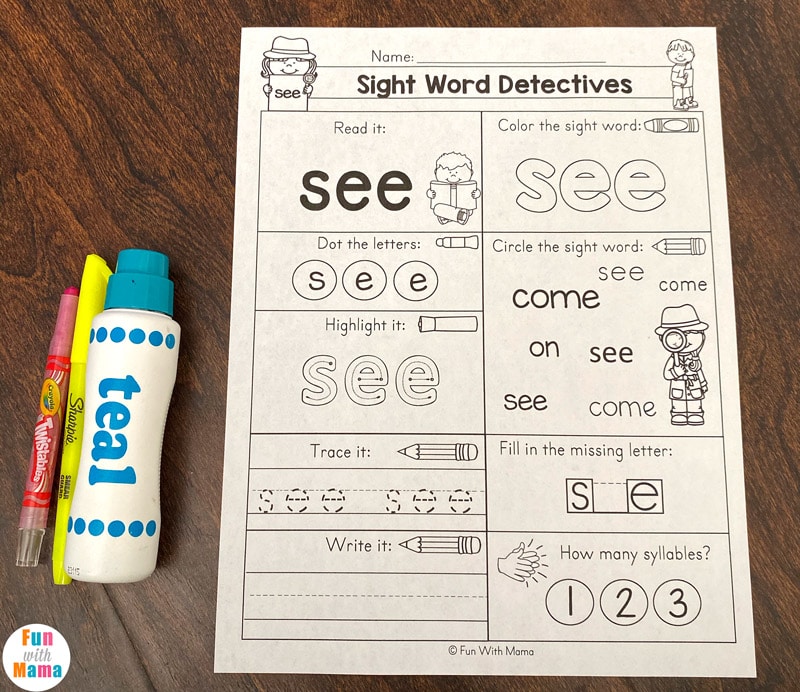 sight word worksheets