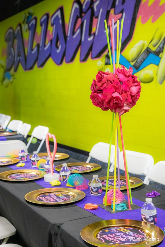 table settings for glow in the dark birthday party 