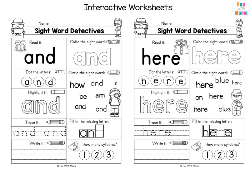 sight words homework activities