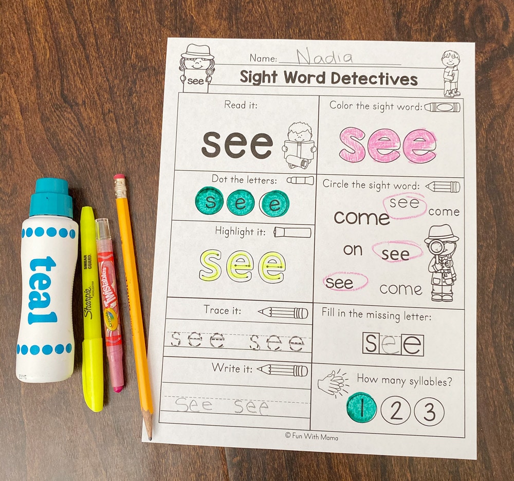 pre k sight word