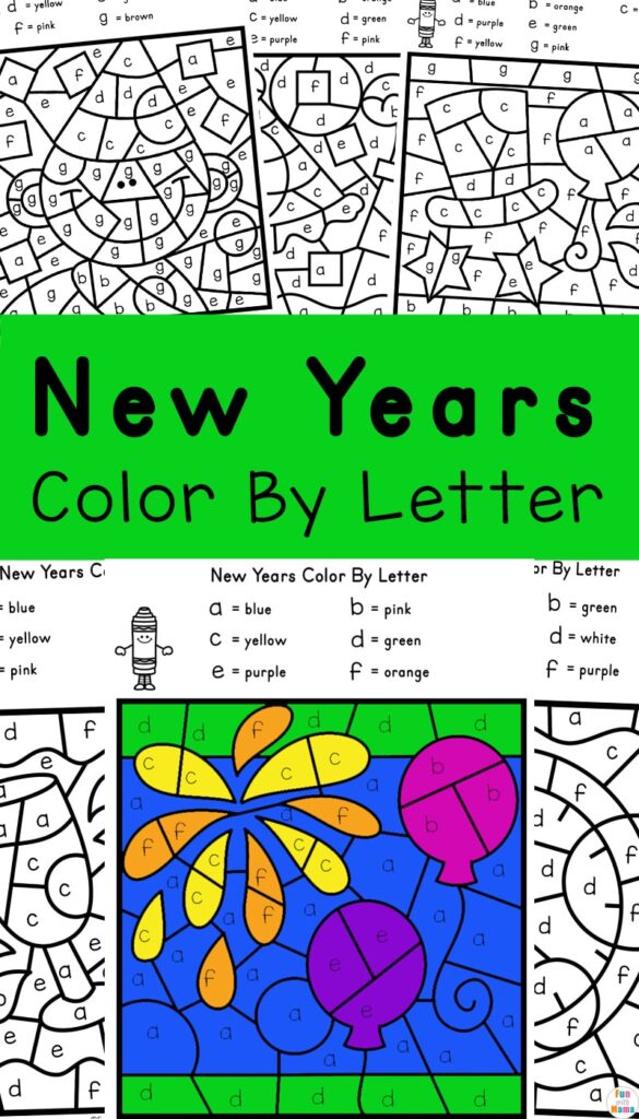 This New Years' color by letter printable is so great for preschool and early learners. You can easily print these out and have them be a great coloring activity while also working on fine motor skills as well. #colorbyletter #preschoolactivities #earlylearning #coloringworksheets