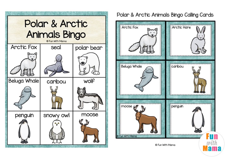 polar animal kids bingo game 