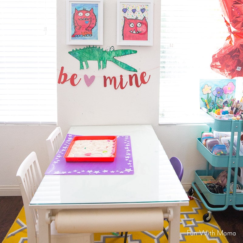 Valentine Sight Word Activity in playroom 