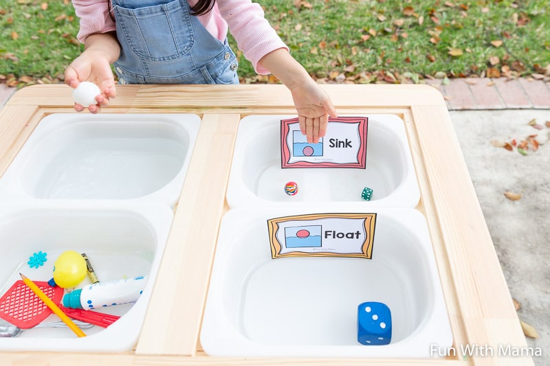 placing items that sink in a white container