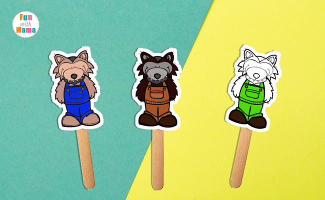 The three little wolves puppets