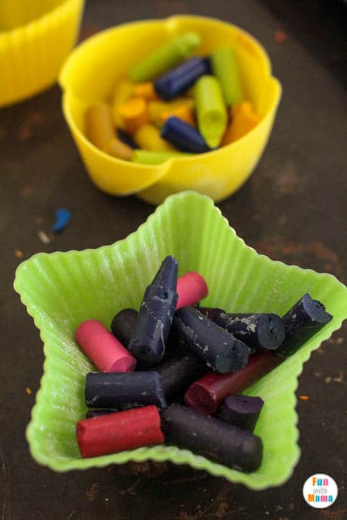 melting crayons in cupcake liners 