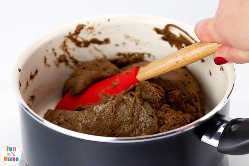 mixing the chocolate playdough 