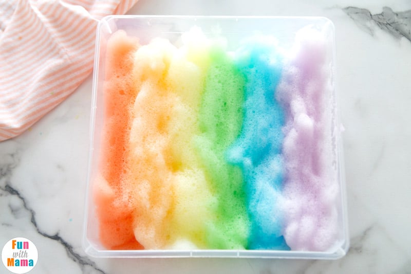 tray of rainbow foam bubbles