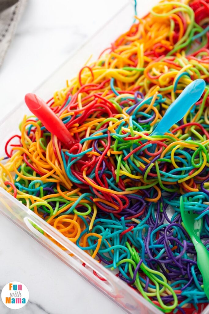 rainbow spaghetti for sensory play