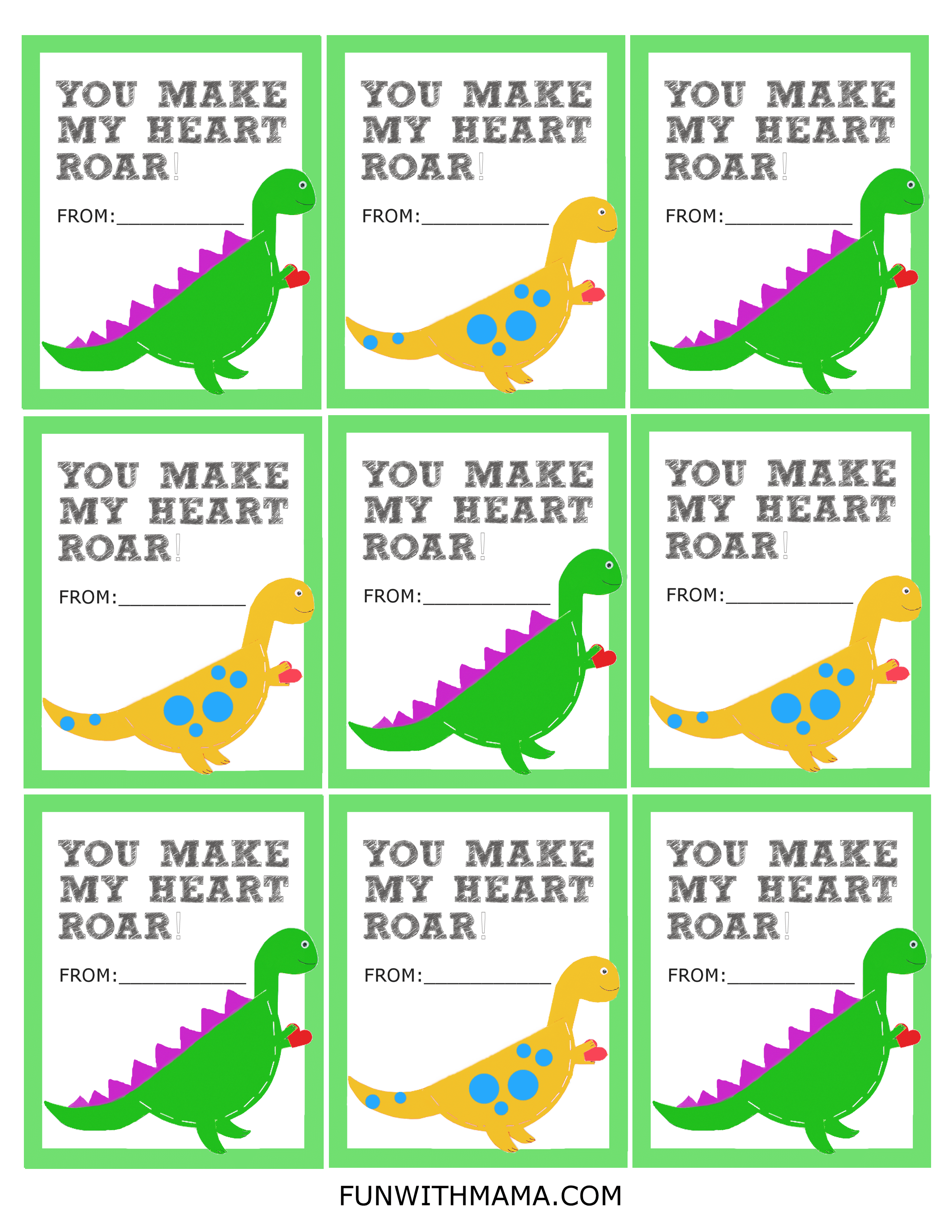 free dinosaur cards for Valentine's Day 