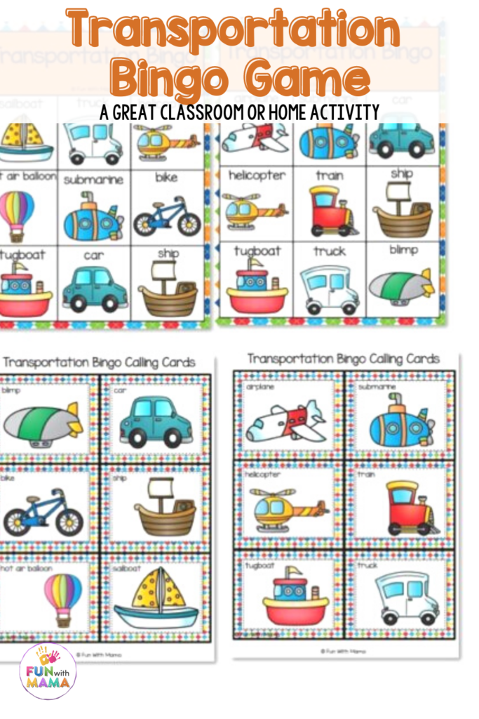 printable transportation bingo game for kids