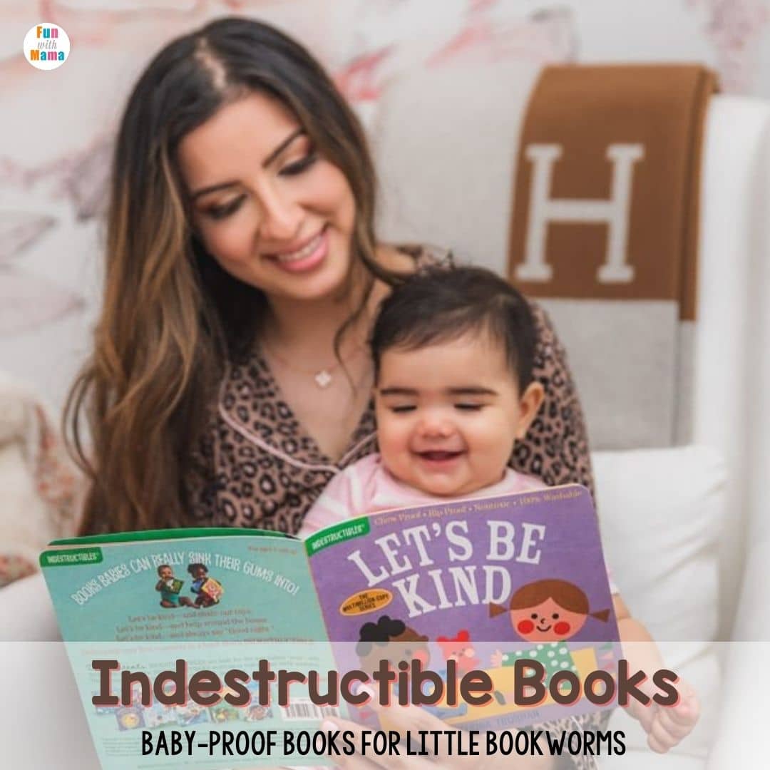 mom and baby reading indestructible books
