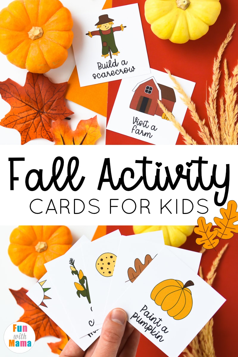 Printable cards with fun fall activities for kids 
