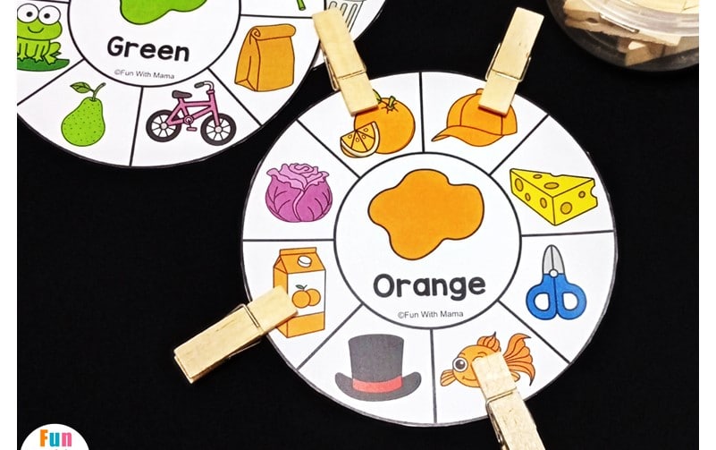 clothespin color wheel matching activity 