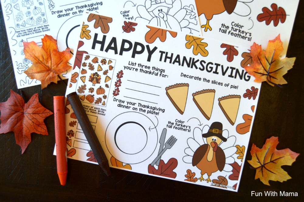 Thanksgiving preschool printable placemats 