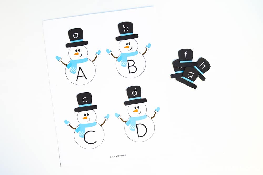 snowman alphabet matching cut out 