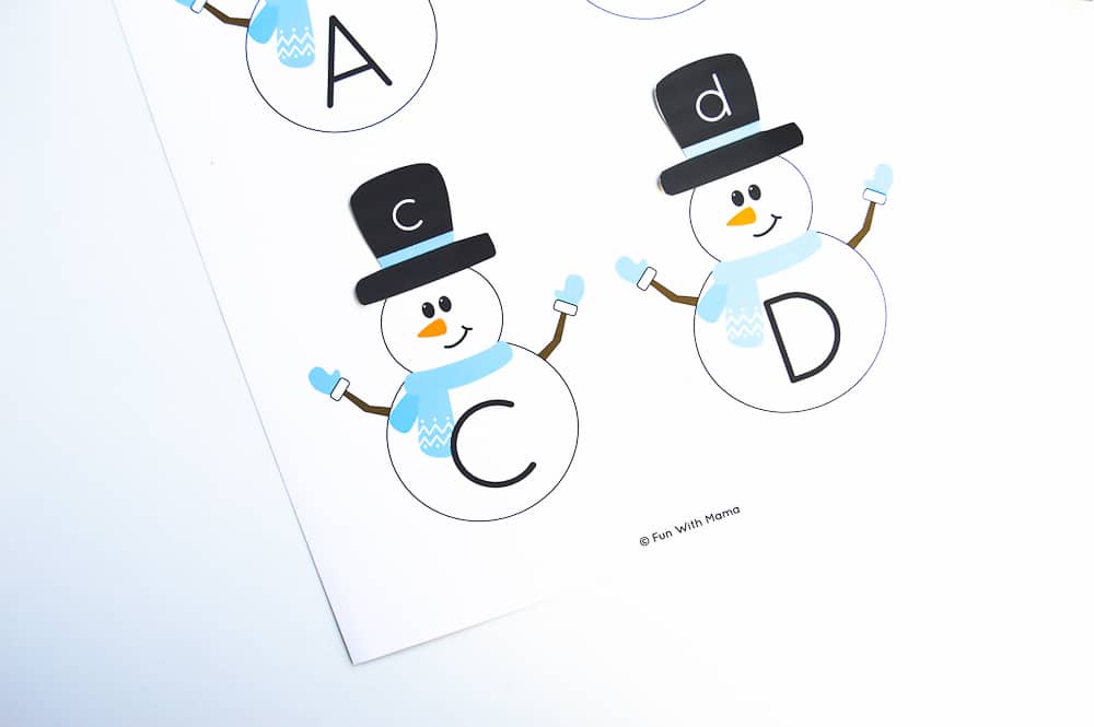 snowman printables to work on letter matching 