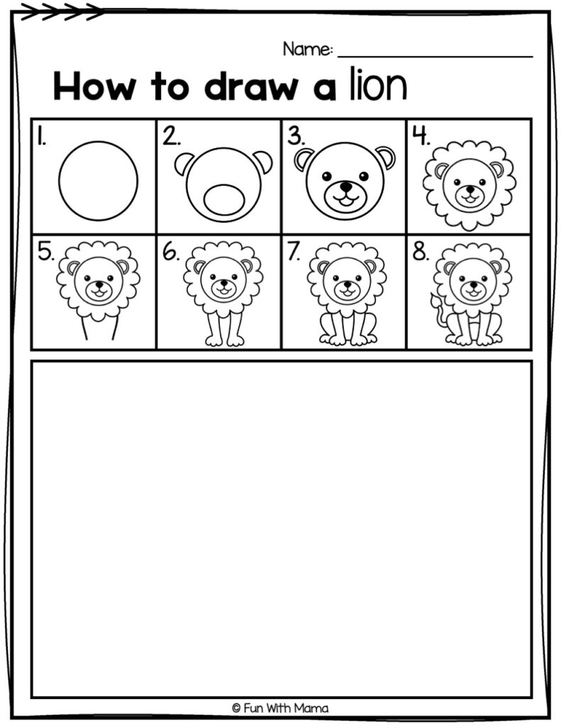 how to draw a lion step by step worksheet