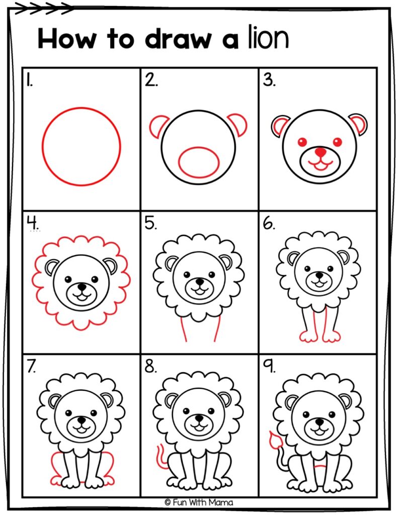 how to draw a lion printable