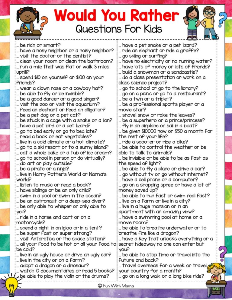 150 Would You Rather Questions For Kids + FREE Printables!