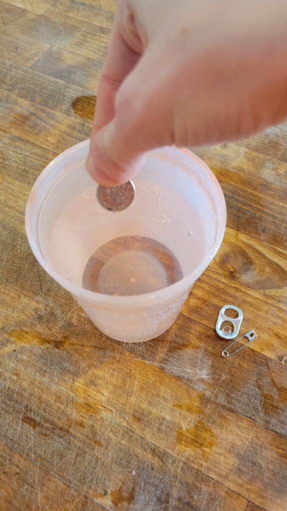 adding a dime to a cup of water 