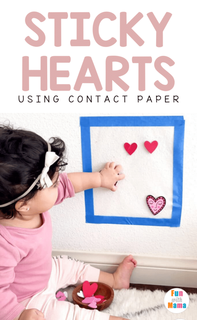 An easy contact paper activity for children as young as 9 months old. Easy to prep but engaging for kids. Celebrate the day with this Valentine's Day activity your kids will love!