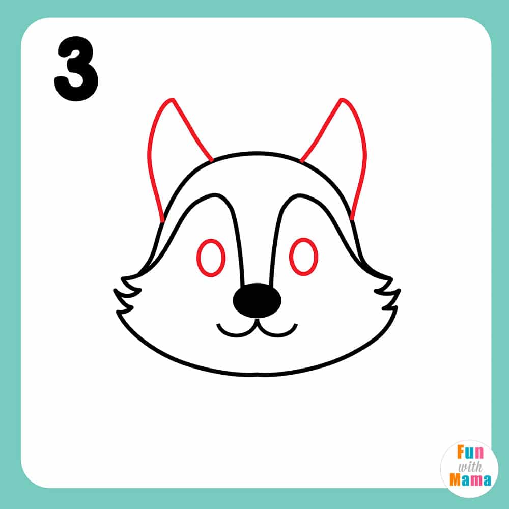 step three draw the eyes and ears of the wolf 