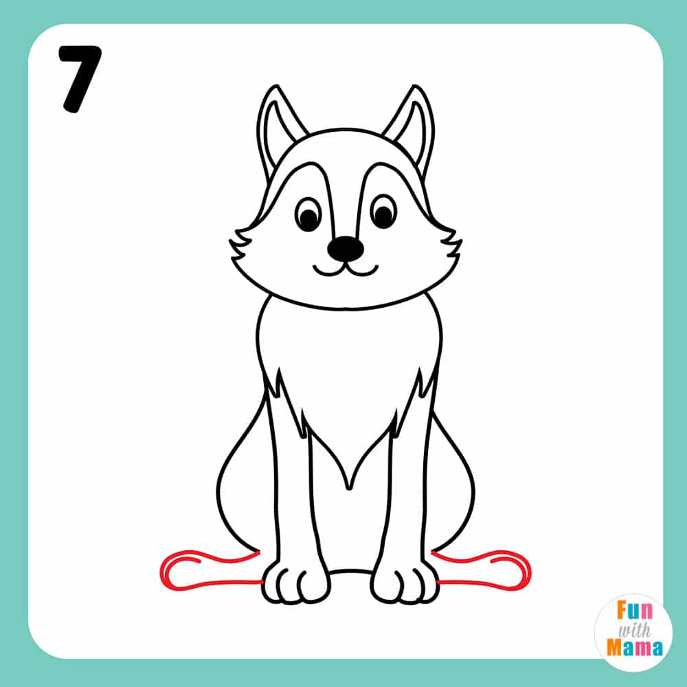 step seven draw the hind legs of the wolf 
