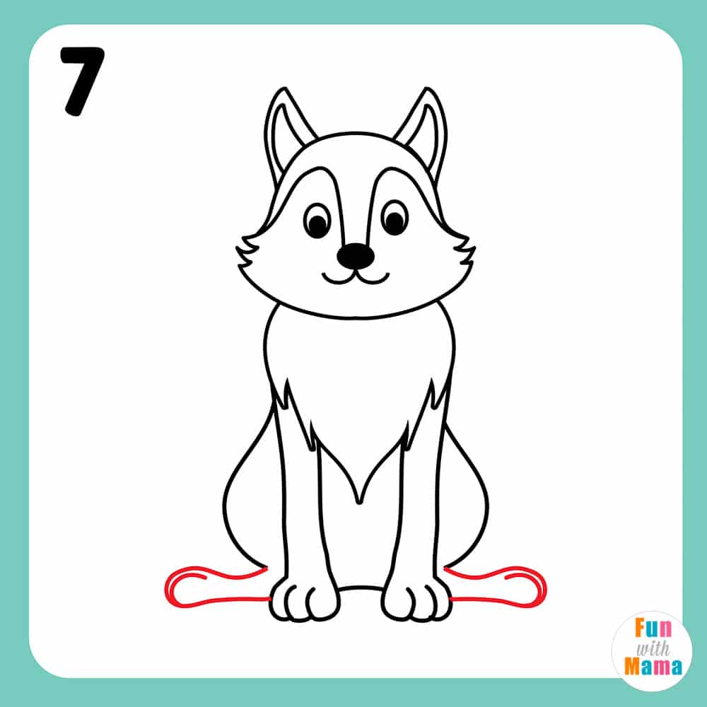 step seven draw the hind legs of the wolf