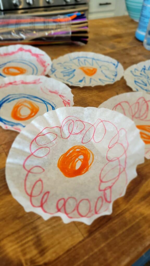 markers drawing on coffee filters 