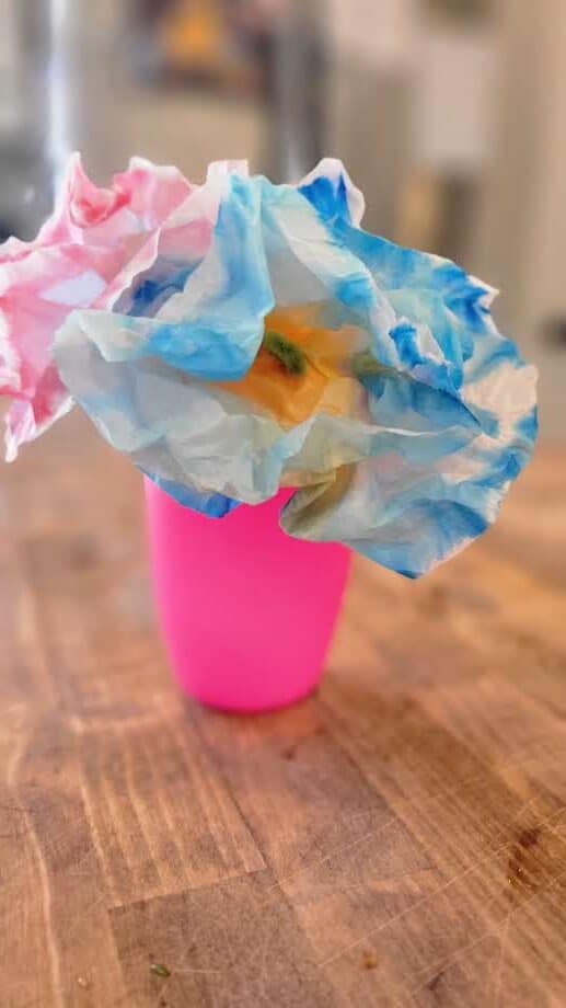 easy coffee filter flowers craft on table 