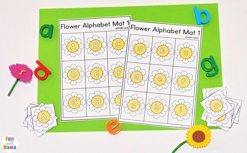 printable flower alphabet matching cards 