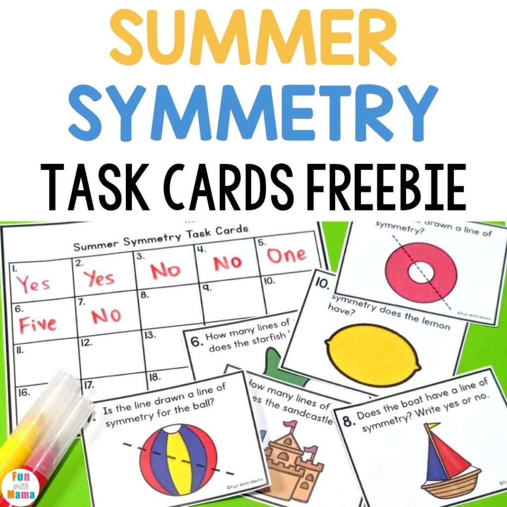 symmetry cards for kids that are summer focused 