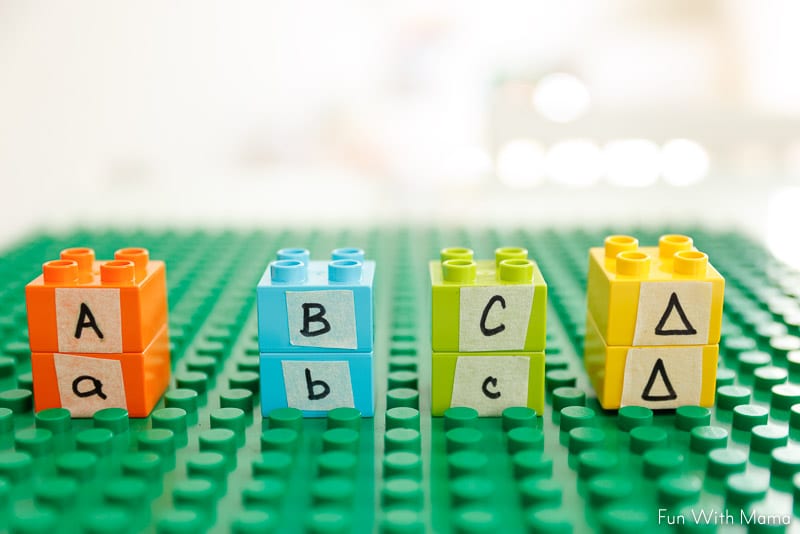 legos with letters and shapes on them