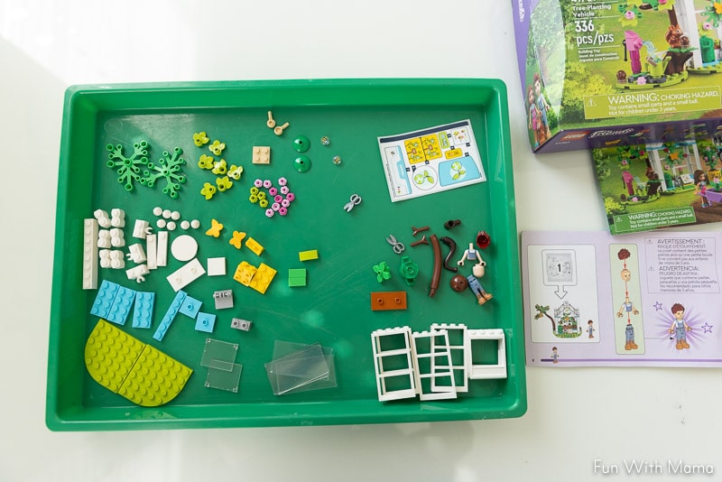 lego pieces on a lego tray