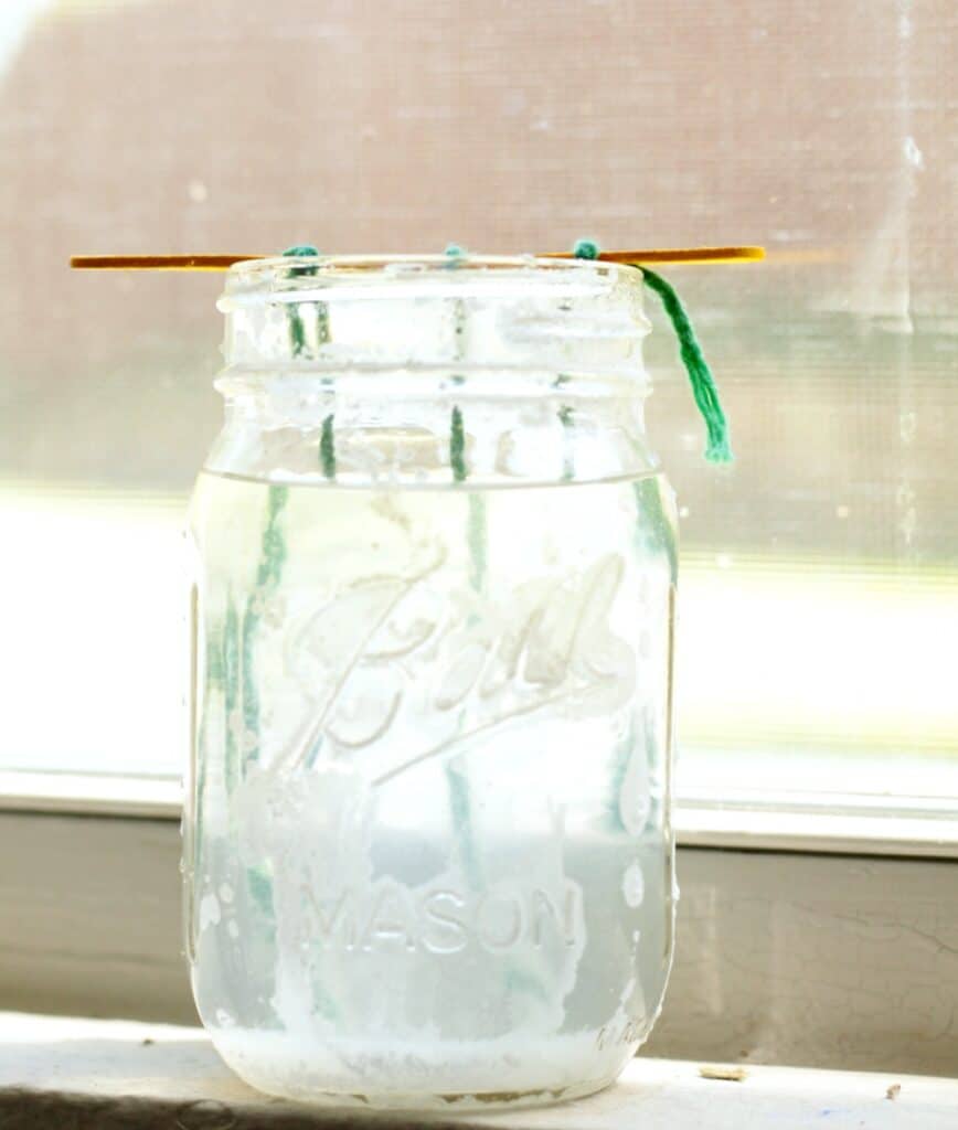 letting the crystals form on the pipe cleaner in the mason jar 