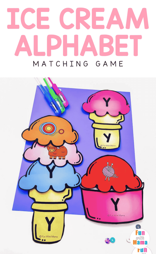 Ice Cream Alphabet Matching Game to help children learn and practice uppercase and lowercase letter recognition as well as beginning sounds. 