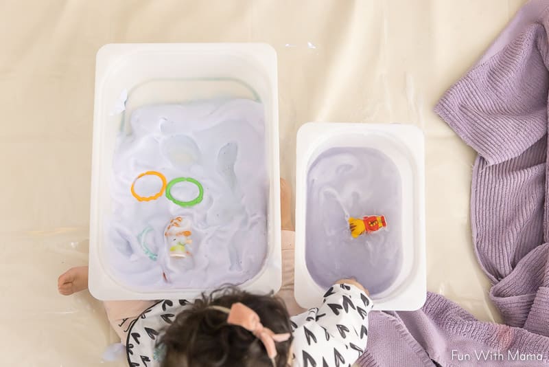 toddler sensory bin with foam
