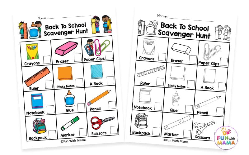color and black and white printable scavenger hunt 
