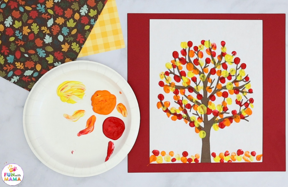 finger painting to make leaves on trees