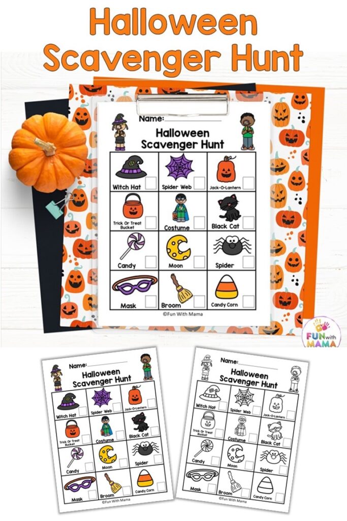 A Printable Halloween Scavenger hunt to help children get active and learn more about the spooky holiday.