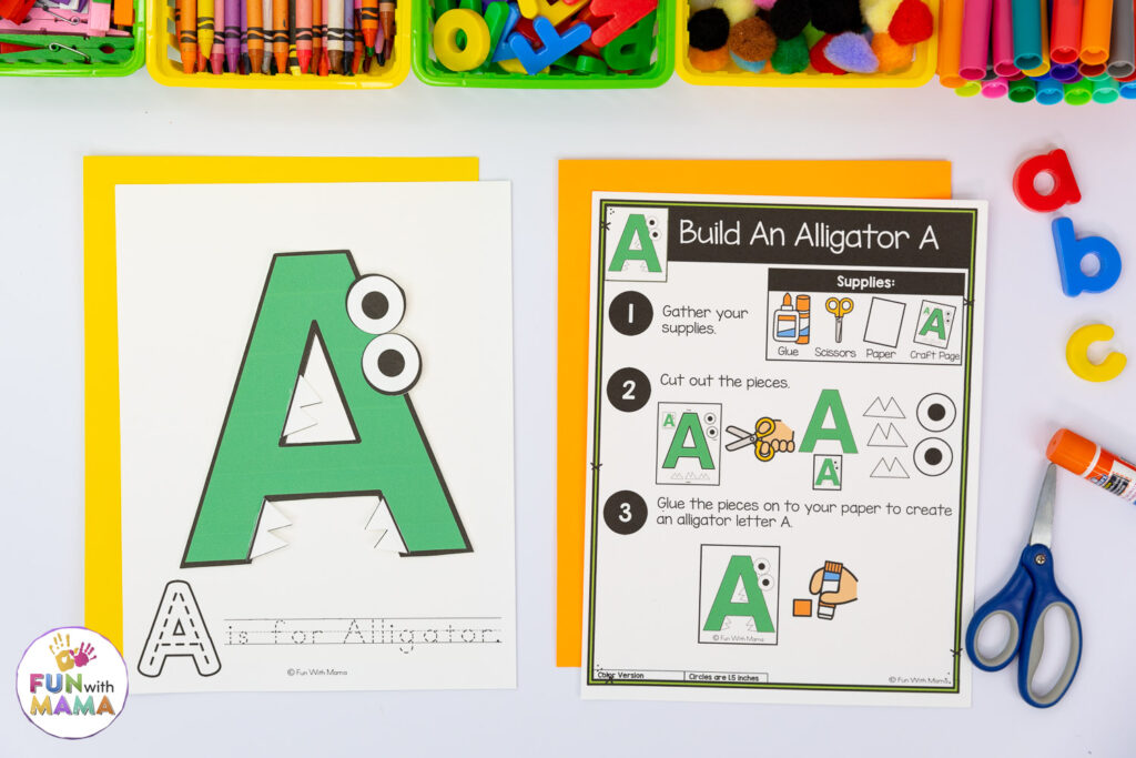 letter a craft showing an alligator
