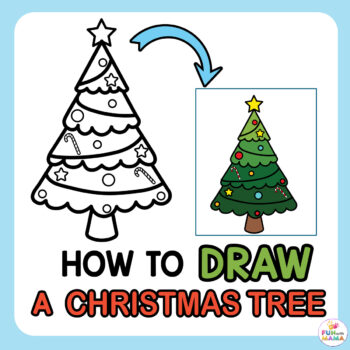 how to draw a Christmas tree with black and white and colored tree