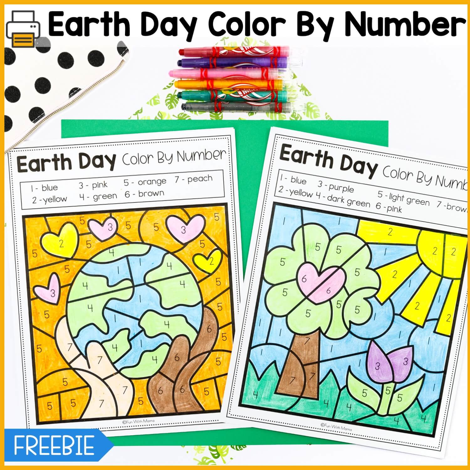Earth Day Color By Number Printables colored in