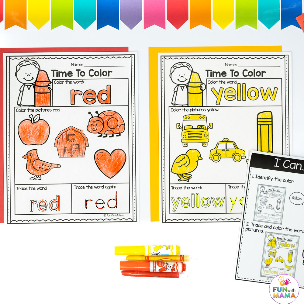 color worksheets colored in red and yellow