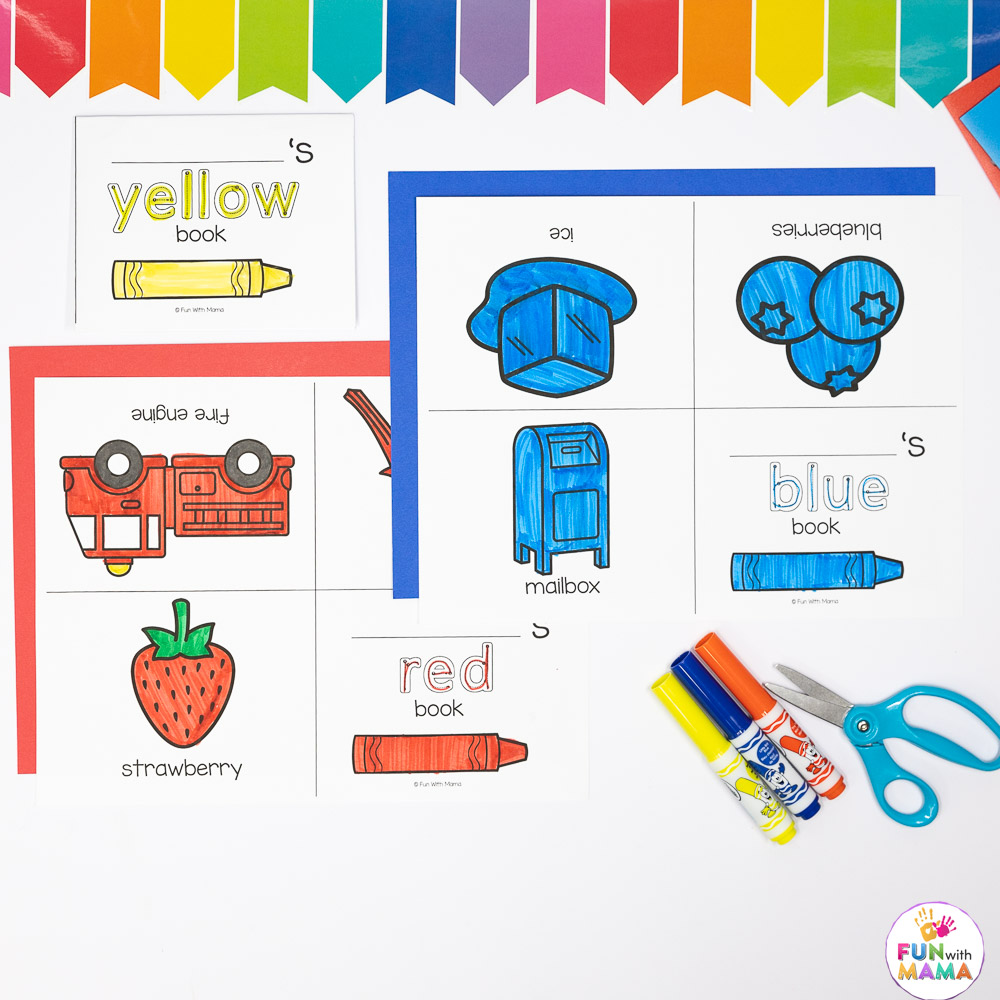 learning colors coloring page mini book yellow red blue