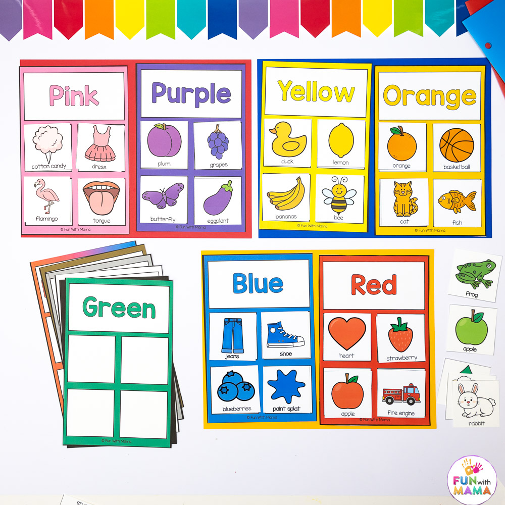 color sorting matching mats activity pink purple yellow orange