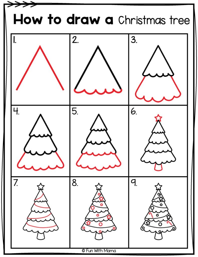 easy christmas tree drawing page